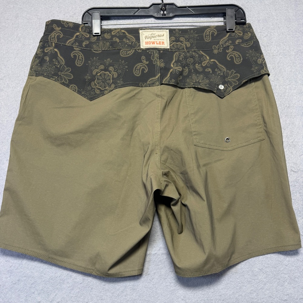Howler Brothers Los Vaqueros Western Trunks Mens 35x8 Olive Green  Board Short - Picture 4 of 8